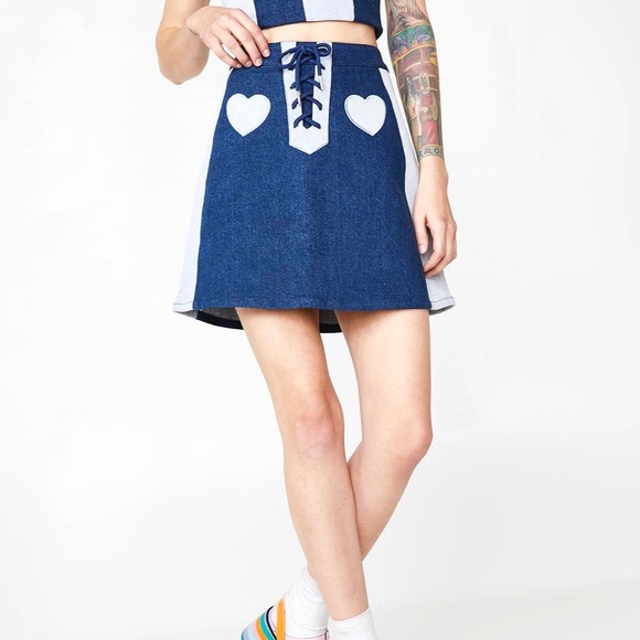 Lazy Oaf Double Denim Heart Skirt - Picture 4 of 5